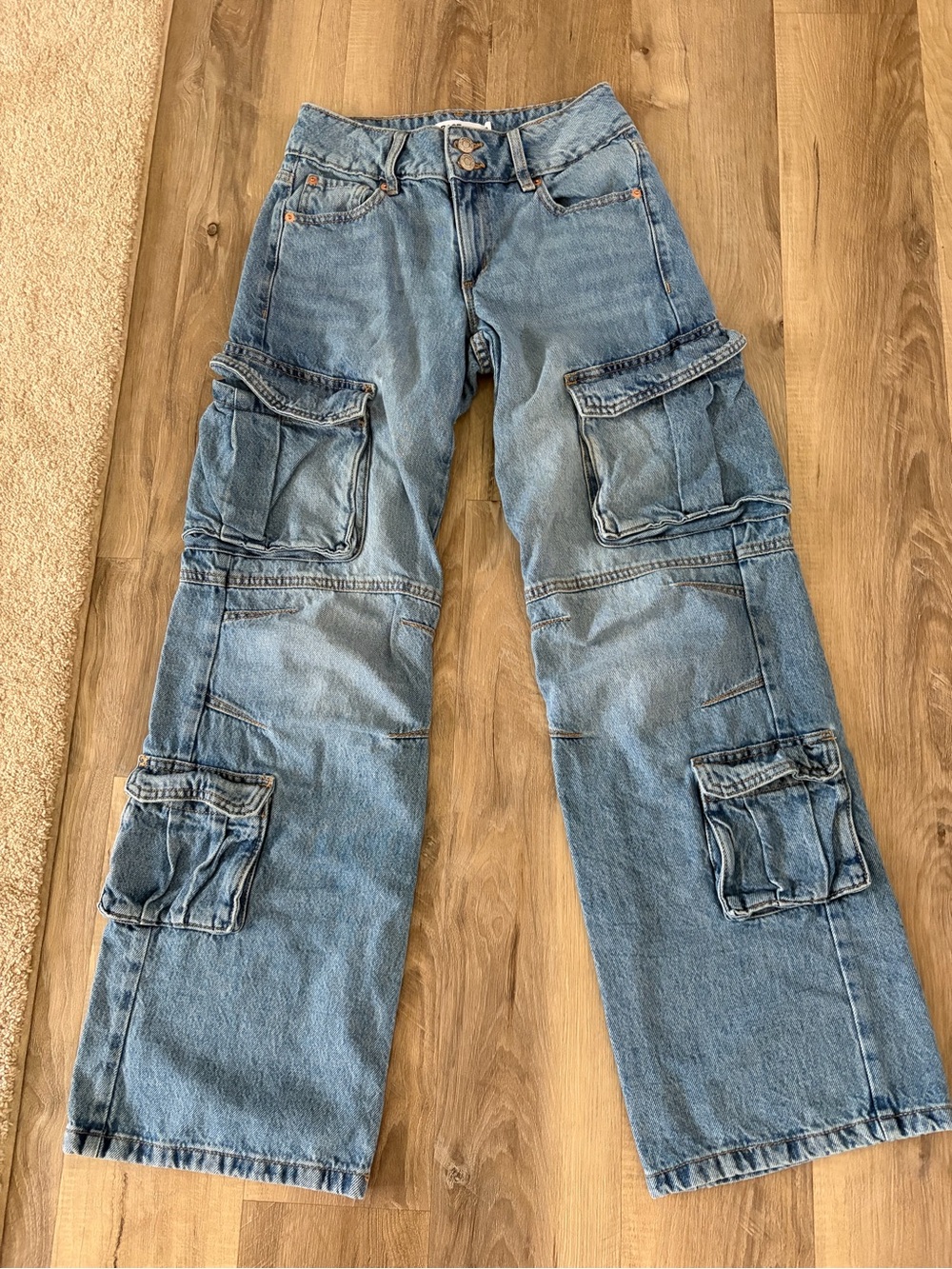 Garage Denim Wide Leg Multi Pocket Cargo Jeans 00S / 23 Short Baggy Y2K